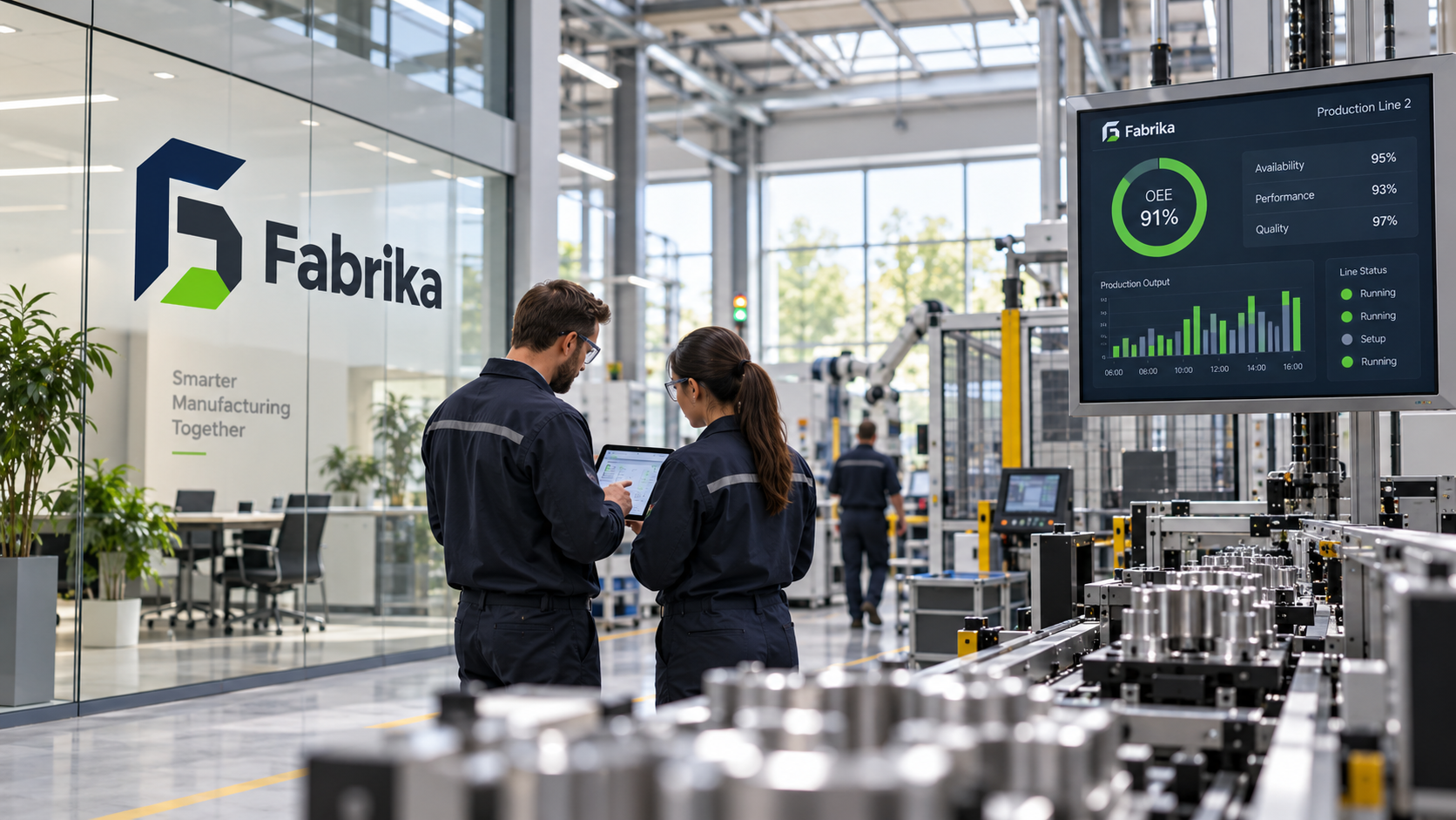 Operatore al lavoro su una postazione digitale in un reparto produttivo